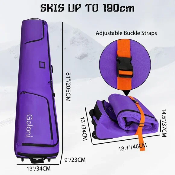 Ski Bag with Wheels - Fits 2 Pairs Skis (190cm)